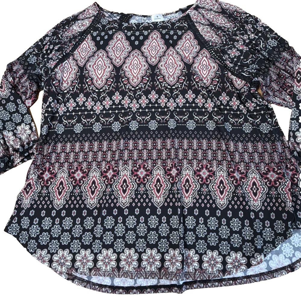 61~ Women's 2X Dressbarn 3/4 Sleeve Dress Shirt Black & Pink